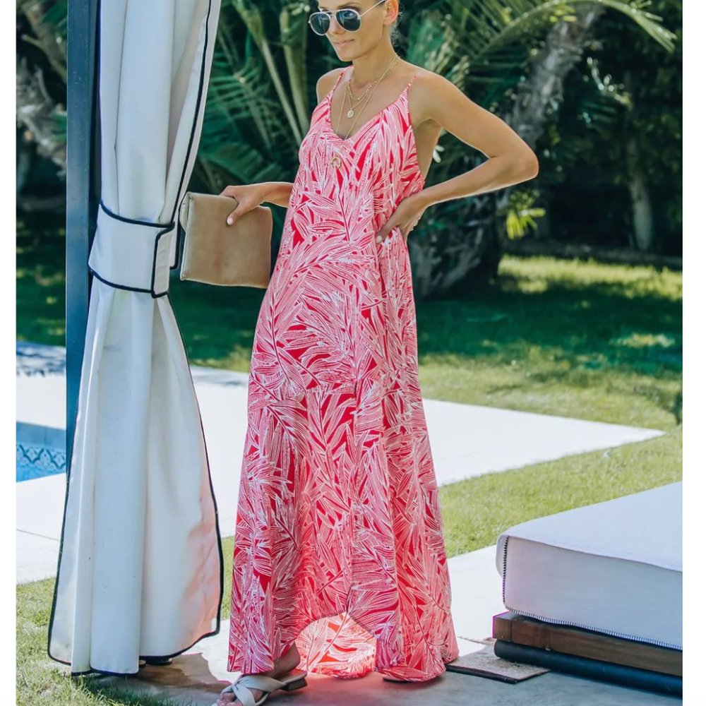 NEW Vici Marin Palm Print Maxi Dress Red